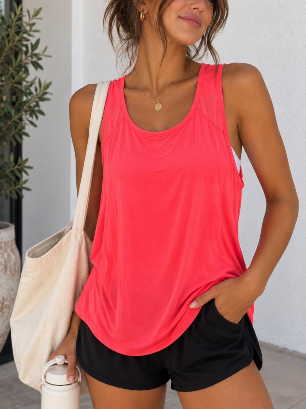 OFFLINE by Aerie Neon Coral Athletic Tank Top XL Mesh Workout Running Athlesiure